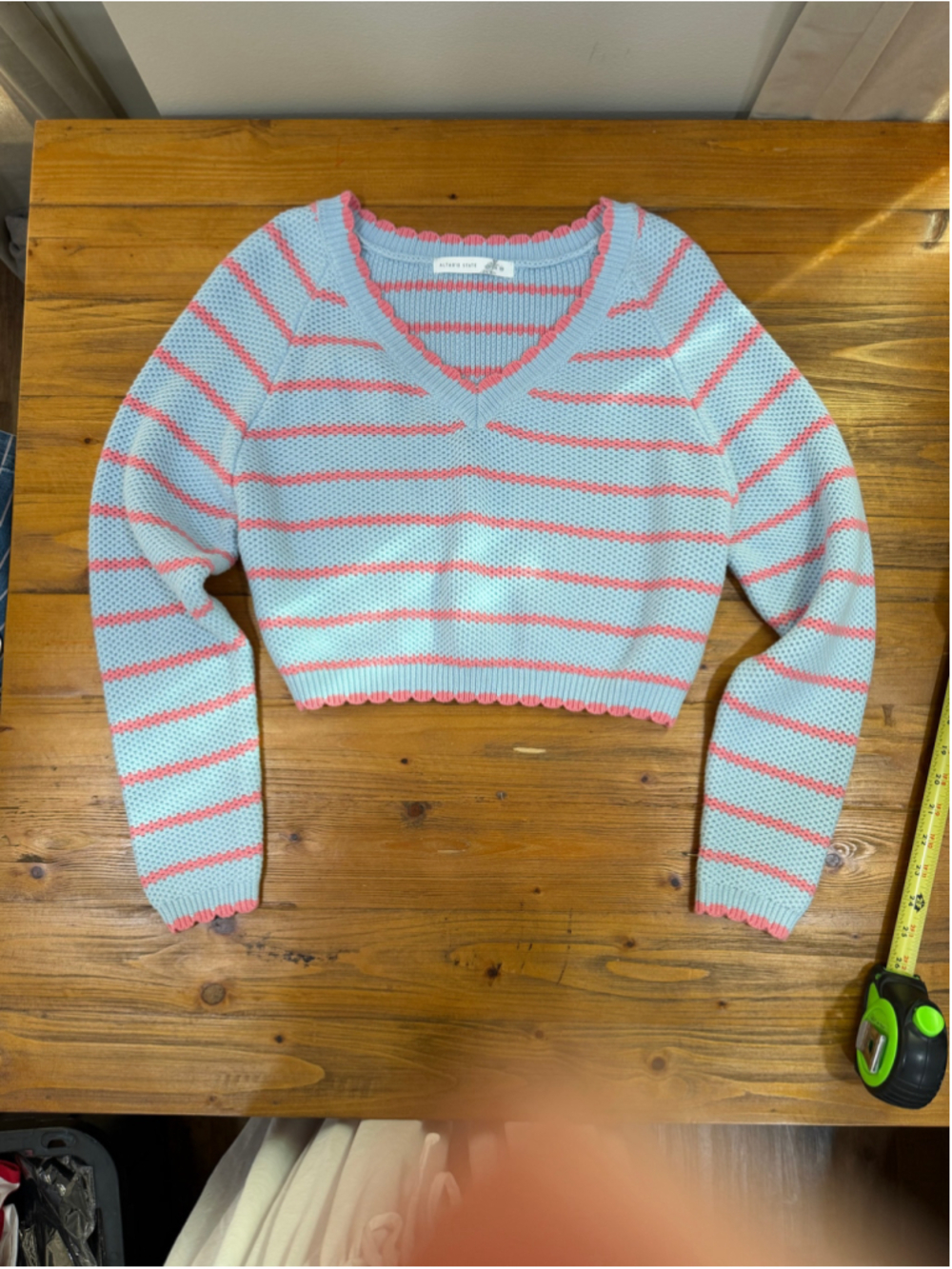 Altar'd State V-Neck Sweater XS Blue Pink Striped